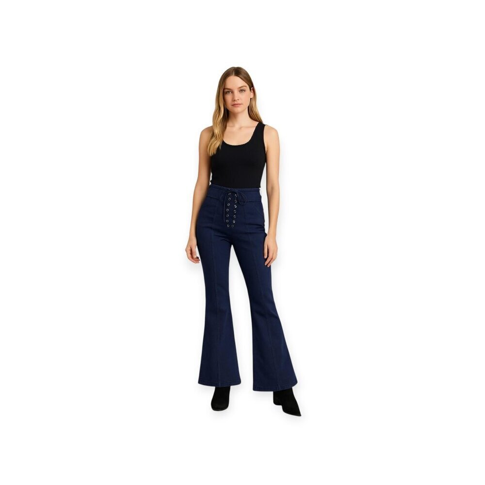 ALC Kyle Lace Up Wide Leg Ankle Pants Navy High Rise Cotton Stretch Size 4